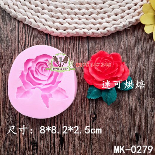 Khuôn silicon 4D bông hồng 3 lá MK - 279