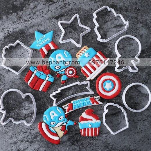 Bộ nhấn nhựa 8 hoạt hình Captain America