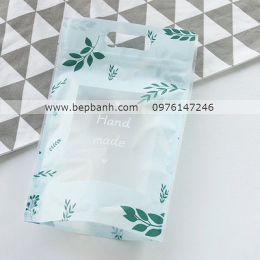 Túi zip mẫu Handmade lá xanh