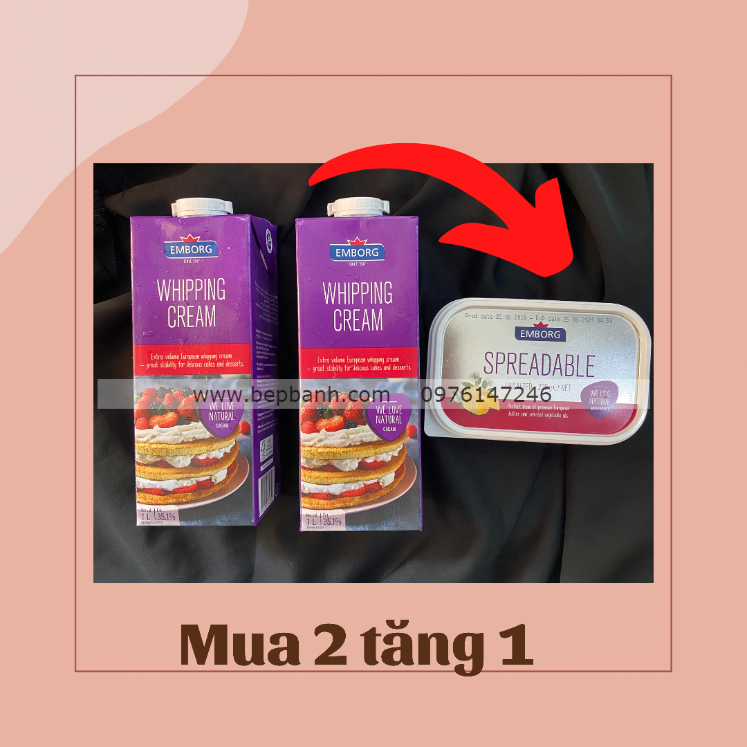 2 hộp whipping cream Emborg 1l (tặng 1 bơ 225g)
