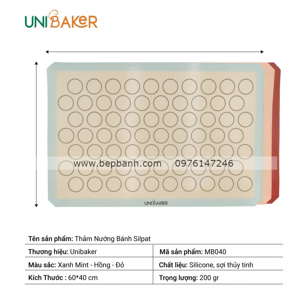 Thảm nhào bột Silpat/ Baking mat Uni MB040 40x60