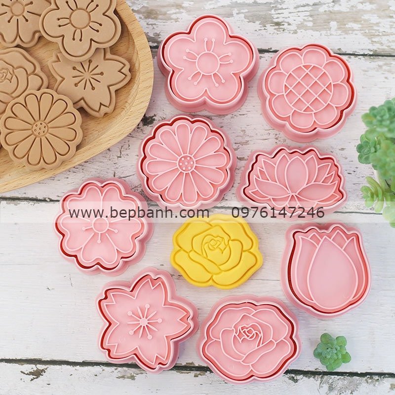Bộ 8 nhấn nhựa bánh quy hồng Hoa B112