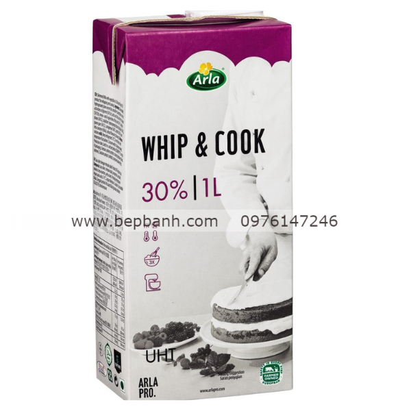 Whipping cream / Kem tươi Whip & Cook Arla 30% 1L Tím