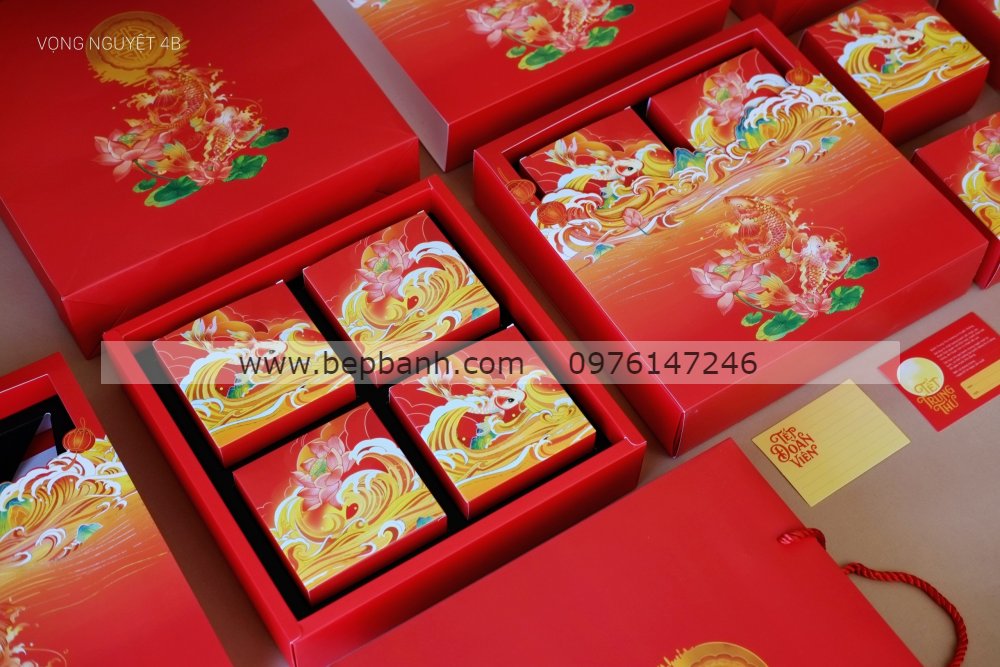 Hộp giấy trung thu 4 bánh > 200gr ( 4 hộp con ) - Vọng Nguyệt