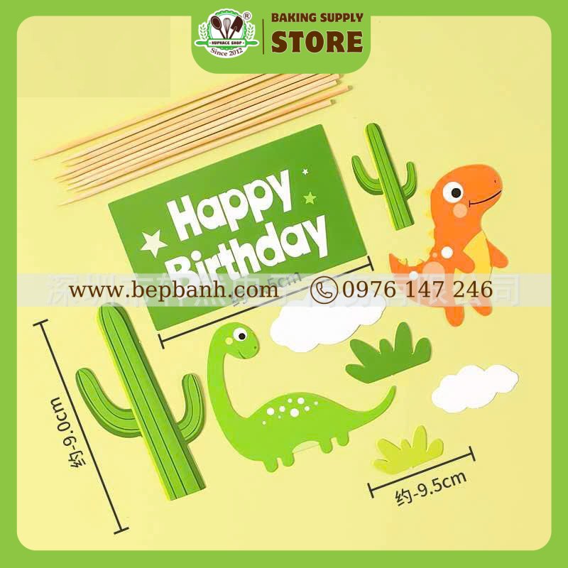 Topper cắm bánh - Birthday Khủng long