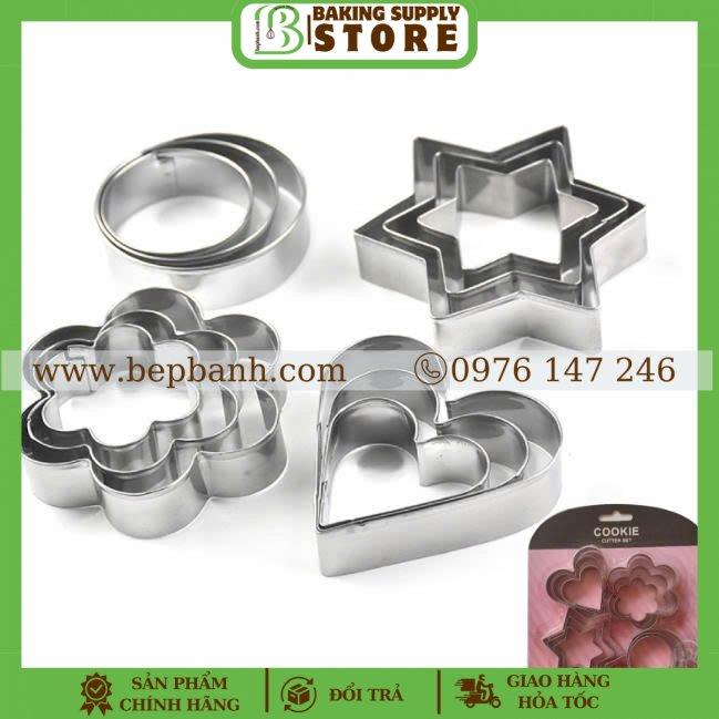 Bộ 12 khuôn inox tròn sao tim hoa