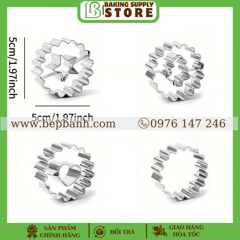 Bộ 4 khuôn inox tròn răng cưa