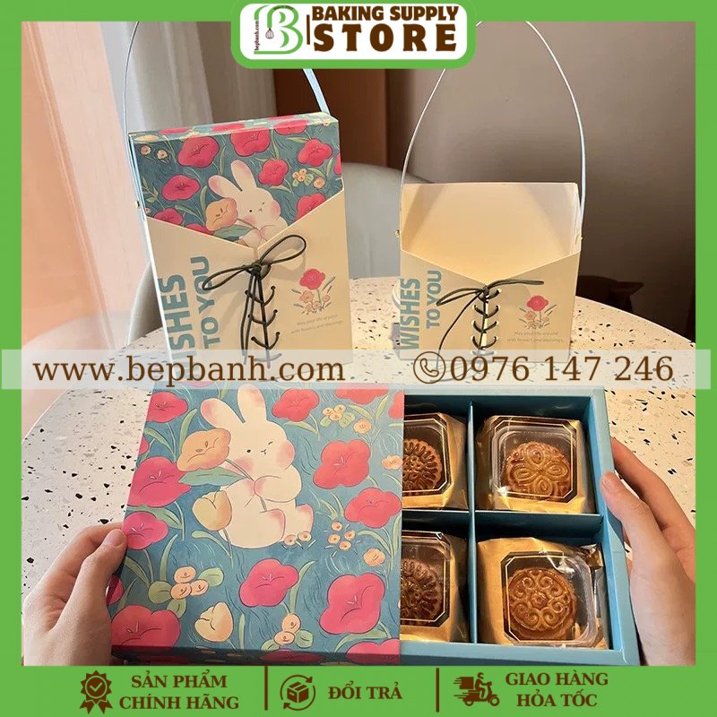 Hộp giấy trung thu 4 bánh 100gr - Thỏ trắng