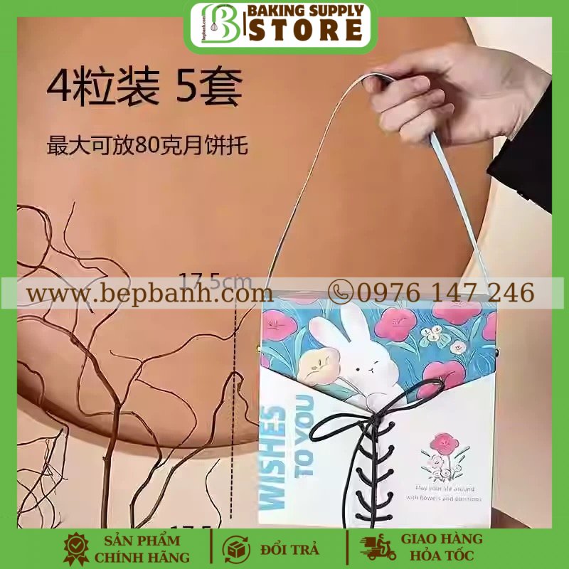 Hộp giấy trung thu 4 bánh 100gr - Thỏ trắng