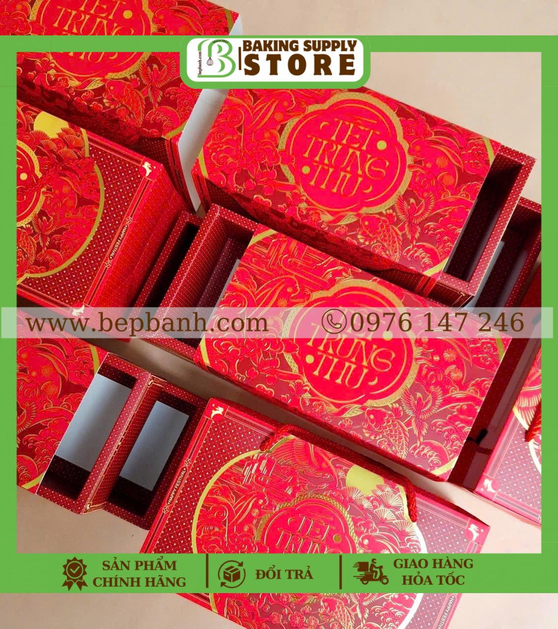 Hộp giấy trung thu 4 bánh 2 Tầng 150gr - 250gr Thưởng Nguyệt 2T
