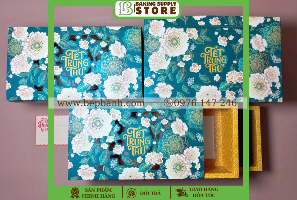 Hộp giấy trung thu 4 bánh 2 Tầng 150gr - 250gr Vạn Hoa 2T 