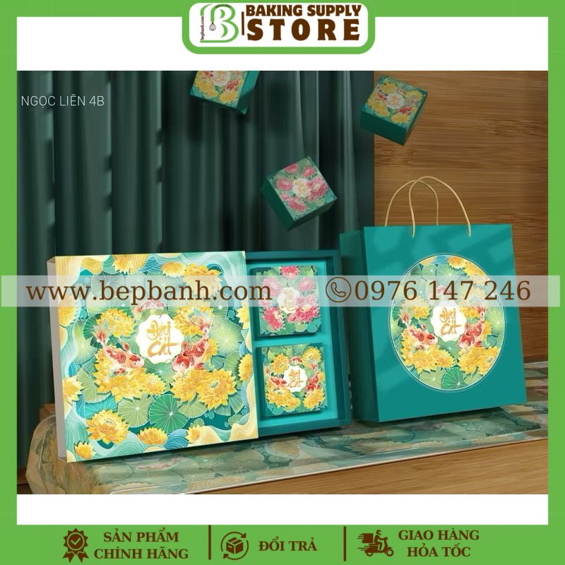 Hộp giấy trung thu 4 bánh >200gr (4HC) Ngọc Liên 