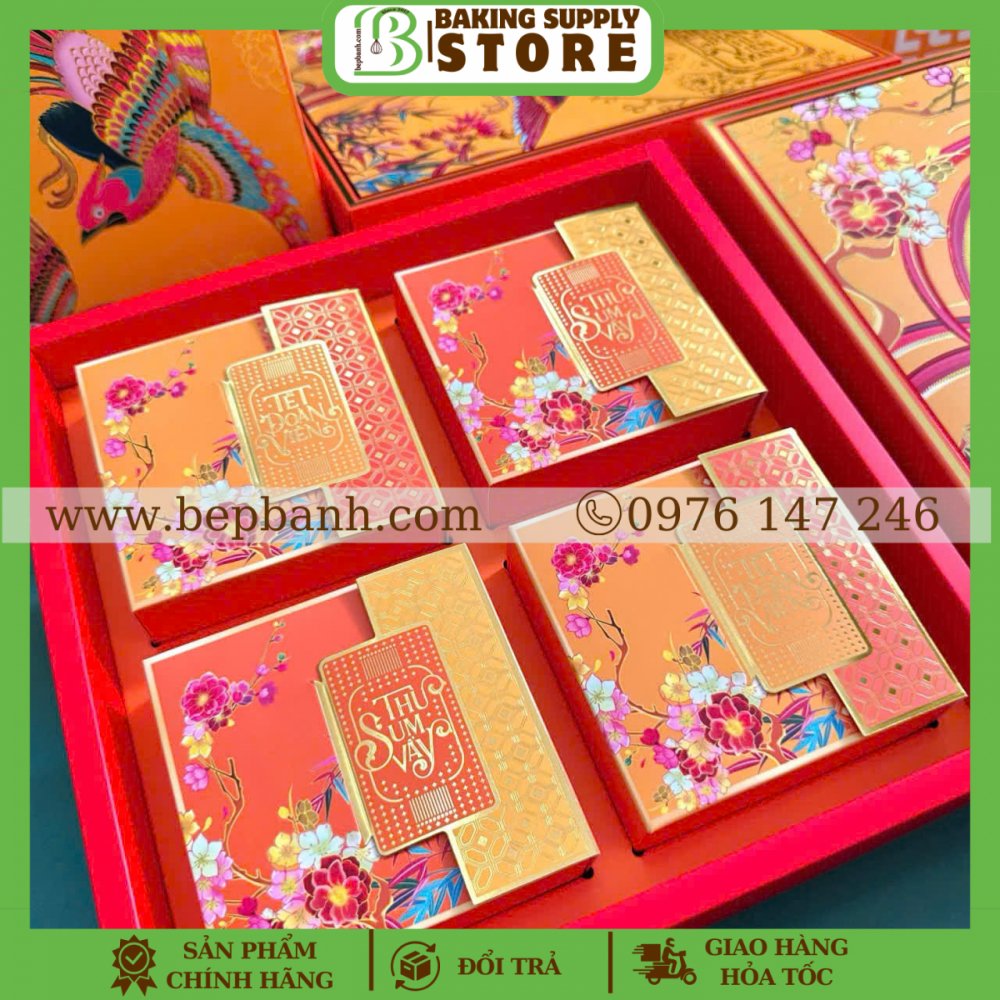 Hộp giấy trung thu 4 bánh >200gr (4HC) Song Điểu