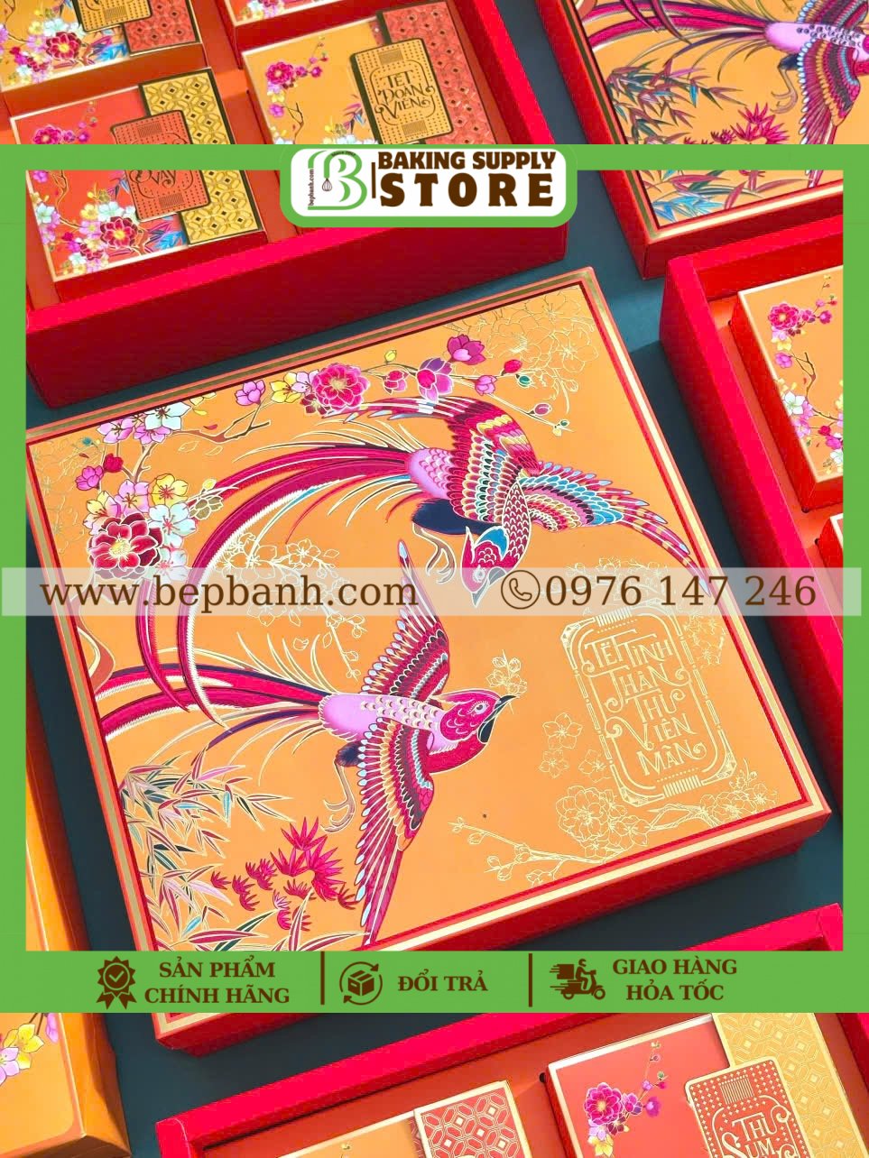 Hộp giấy trung thu 4 bánh >200gr (4HC) Song Điểu