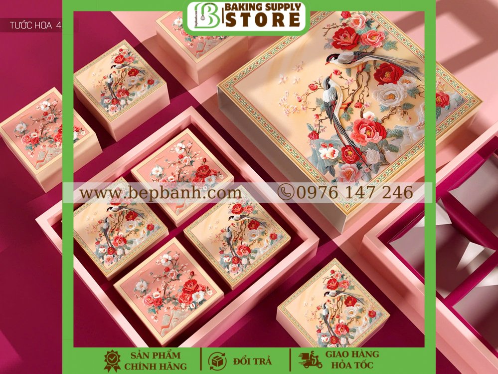 Hộp giấy trung thu 4 bánh >200gr (4HC) Tước Hoa 