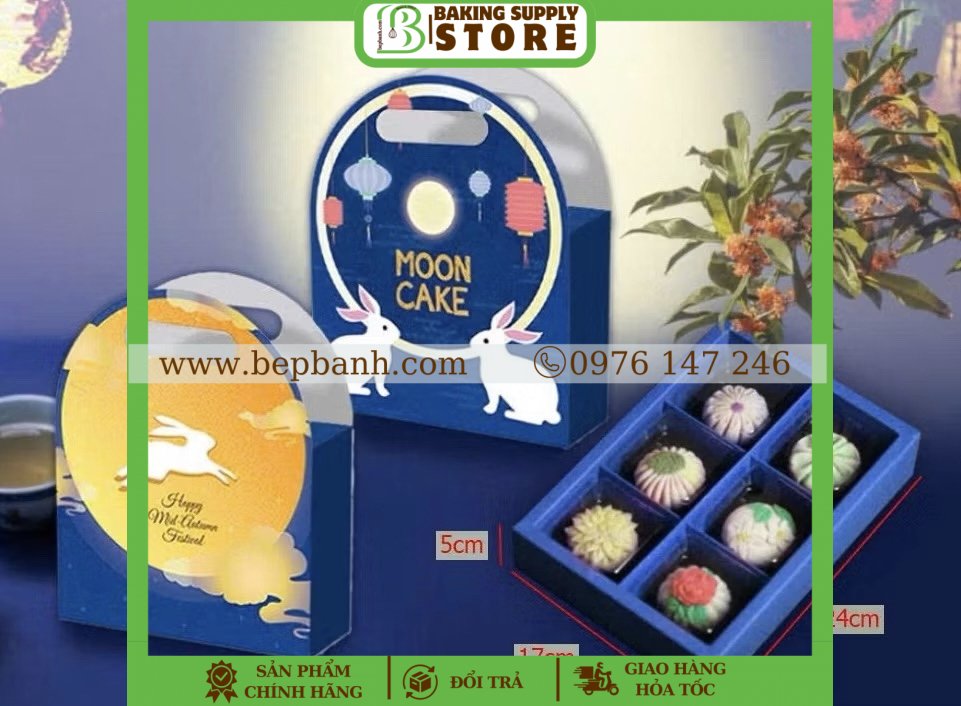 Hộp giấy trung thu 6 bánh 100gr - Thỏ Xanh