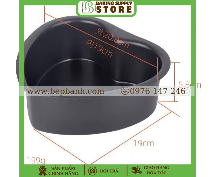 Khuôn tim đáy rời Đen 8 inch