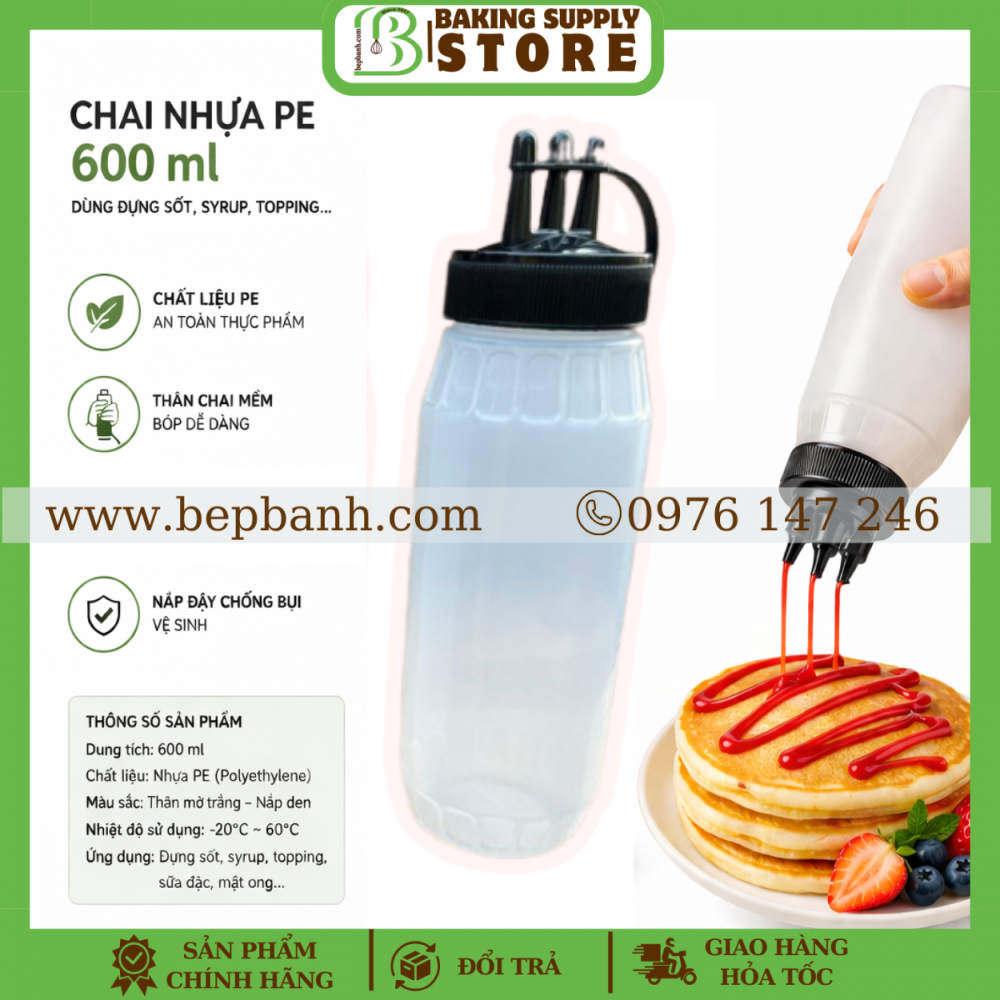 Chai nhựa đựng sốt 3 đầu