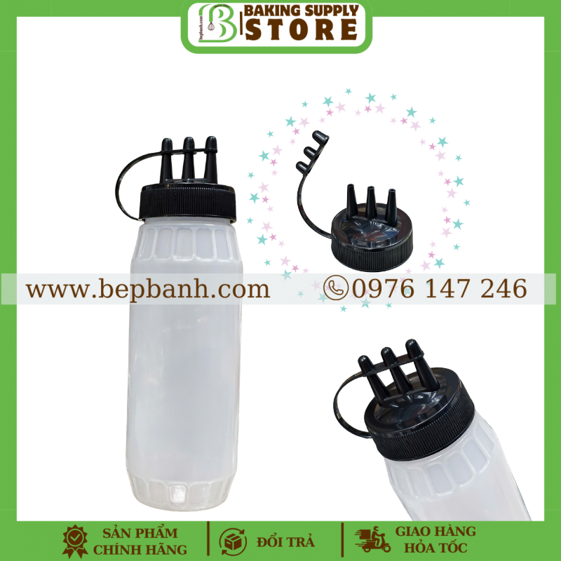 Chai nhựa đựng sốt 3 đầu