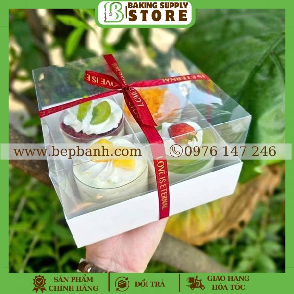 Hộp giấy nắp mica 4 ngăn