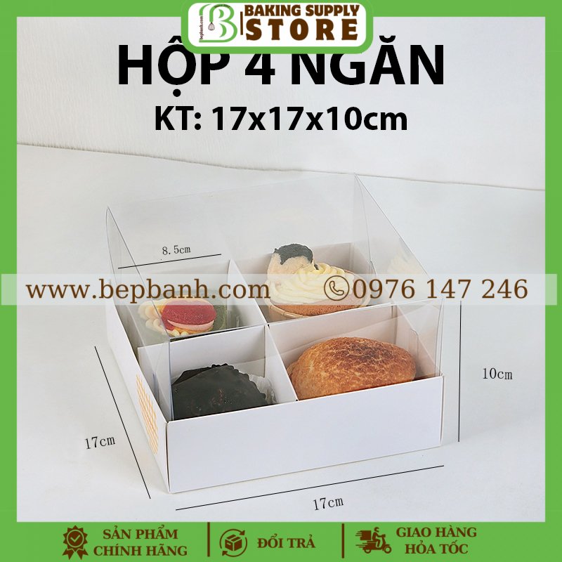Hộp giấy nắp mica 4 ngăn