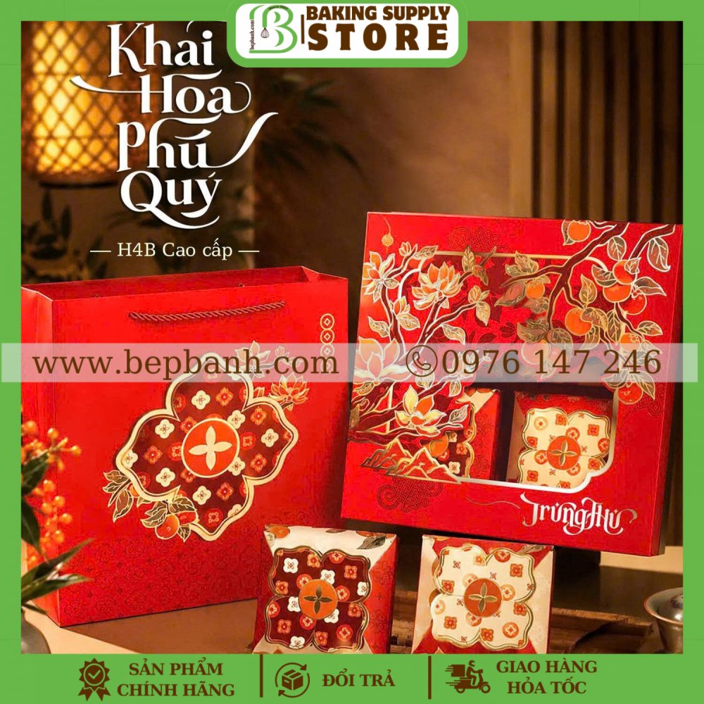 Hộp giấy trung thu 4 bánh >200gr (4HC) - Khai Hoa