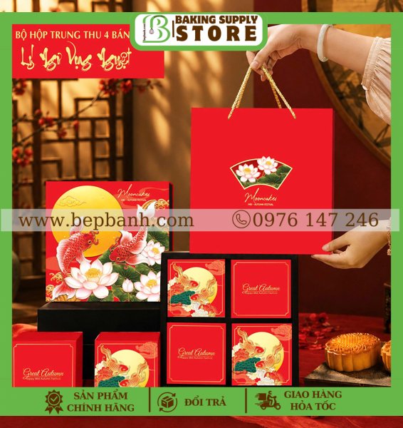 Hộp giấy trung thu 4 bánh >200gr (4HC) - Lý Ngư
