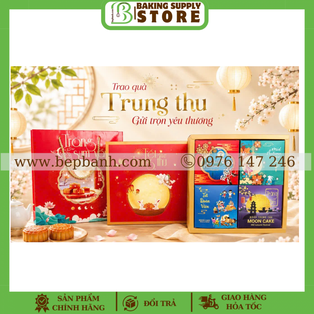 Hộp giấy trung thu 4 bánh >200gr (4HC) Sắc màu