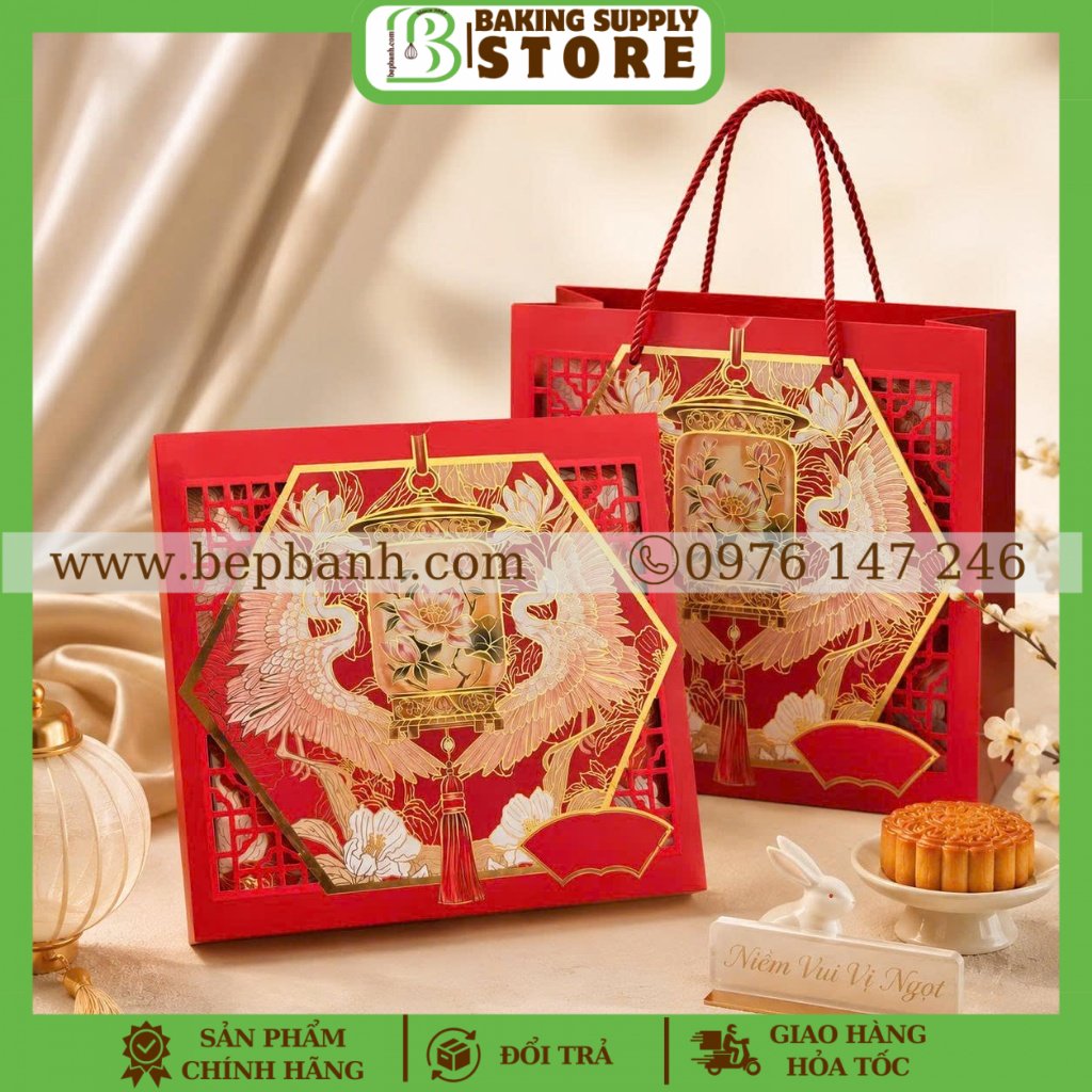 Hộp giấy trung thu 4HC ko túi - Hạc Hoa Đăng