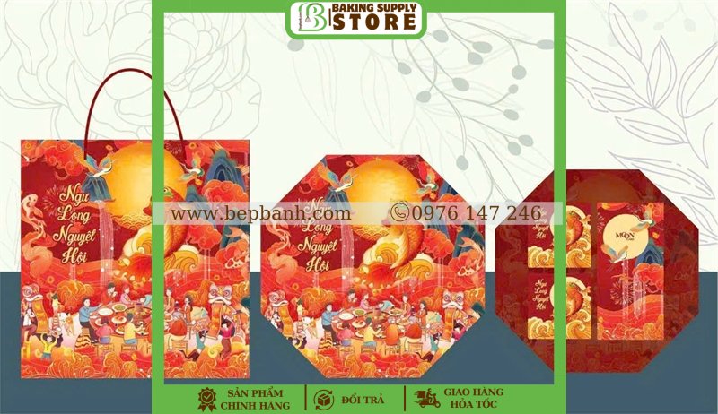 Hộp giấy trung thu 6 giác 4 bánh 200gr NGƯ