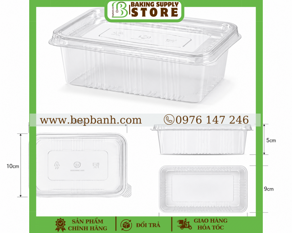 Hộp nhựa chữ nhật sọc 600ml