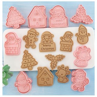 Bộ 8 nhấn nhựa bánh quy hồng mẫu Giáng sinh Nô en