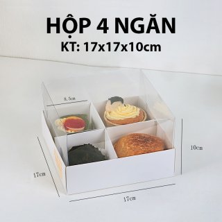 Hộp giấy nắp mica 4 ngăn