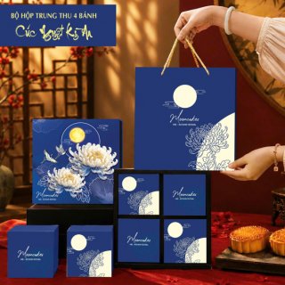 Hộp giấy trung thu 4 bánh >200gr (4HC) Cúc Nguyệt