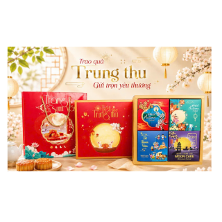 Hộp giấy trung thu 4 bánh >200gr (4HC) Sắc màu